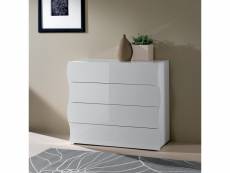 Commode chambre 100cm design 4 tiroirs blanc brillant