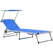 Doc&et² - Chaise longue pliable avec toit Aluminium et textilène Bleu - Bleu