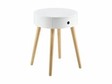 [en.casa] petite table ronde avec tiroir commode table de nuit table de chevet meuble de rangement mdf laqué et pin blanc 50 x 38 x 38 cm