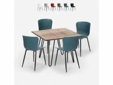Ensemble table carrée 80x80cm et 4 chaises bois métal style industriel claw