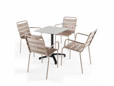 Ensemble table de jardin stratifié terrazzo et 4 fauteuils taupe