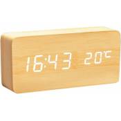 Horloge numérique en bois - Réveil multifonction avec affichage de l'heure/date/température et contrôle vocal pour les voyages au bureau à domicile
