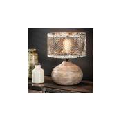 Lampe de table boule 31x40 cm en bois et cuivre
