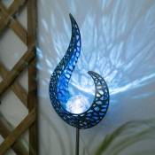 Lampe solaire de décoration de jardin torches solaires flamme, design flamme avec effet de lumière bleue, led verre craquelé blanc froid, h 90 cm,