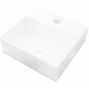 Lavabo carré à trou robinet céramique blanc toilette lave-mains vasque 38 x 30 cm céramique blanc
