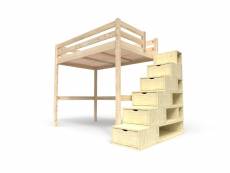 Lit mezzanine bois avec escalier cube sylvia 120x200 brut CUBE120-B
