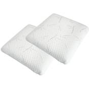 Lot de 2 oreillers 60x60 cm mdf Mousse à mémoire de forme Fermes - Blanc - Olympe Literie