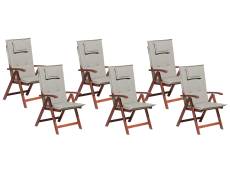 Lot de 6 chaises de jardin avec coussin gris et beige