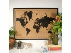 Milimetrado carte du monde liège et cadre bois noir et marron 70x50 cm 425840