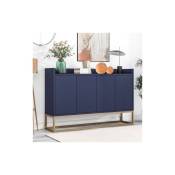 Modernluxe - Buffet 4 portes sans poignée - pour salle à manger salon cuisine - contemporain- bois + métal- bleu marine