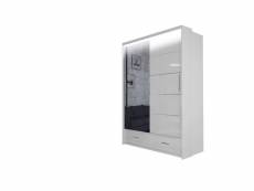 Original-garderobe - armoire avec tiroirs cylia led 153 - blanc + miroir - armoire à glace avec portes coulissantes, armoire spacieuse, salon, couloir