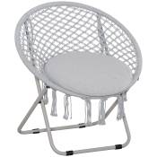 Outsunny Loveuse fauteuil rond de jardin fauteuil lune papasan pliable grand confort macramé coton polyester 77x64x78cm gris