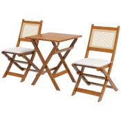 Outsunny Salon de jardin bistrot, ensemble bistrot de jardin pliantes 2 fauteuils avec coussins 1 table basse en résine tressée