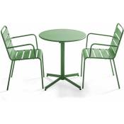 Oviala - Ensemble table de jardin et 2 fauteuils métal vert cactus - Palavas - Vert Cactus