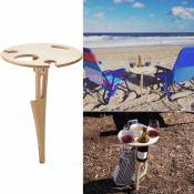 RHAFAYRE Table à vin portable d'extérieur -Table ronde pliante -Table de pique-nique en bois -nique pour extérieur -Parc pelouse -Support pour verre