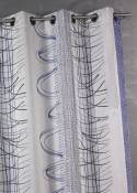 Rideau en jacquard à rayures verticales aux imprimés graphiques - Bleu - 140 x 260 cm