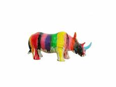 Statue rhinocéros avec coulures multicolores h24 cm