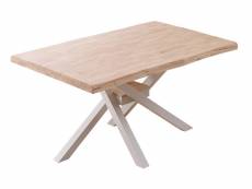 Table à manger rectangulaire en bois coloris chêne nordique pieds blanc - longueur 150 x profondeur 90 x hauteur 76 cm