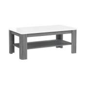 Table basse 110 cm blanc laqué et pieds décor bois
