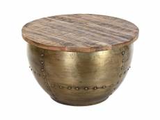 Table basse en bois de manguier et métal coloris marron / doré - diamètre 68 x hauteur 44 cm
