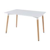Table de cuisine rectangulaire blanche et pieds bois