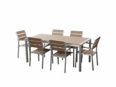 Table de jardin et 6 chaises aluminium plateau en plastique marron 180 cm vernio 17440