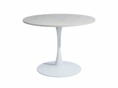 Table salle à manger ronde scandinave 2-4 personnes pour salon cuisine plateau en bois pied blanc 100*100*73cm