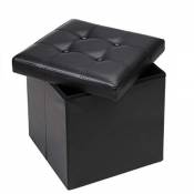 Tabouret pouf coffre de rangement noir similicuir cube