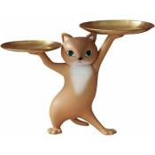 Yozhiqu - Figurine de chat, bol à fruits, bol à clés pour chat, boîte de rangement de bijoux, sculpture de chat en résine, cadeaux décoratifs (café)
