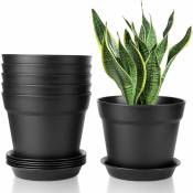 6Pcs Pot de Fleur Noir de 20cm en Plastique, Pot de Terre avec Trou d'échappement Convient aux Jardins, Balcon Extérieurs Intérieurs - Ineasicer