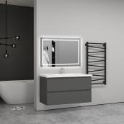 Aica Sanitaire - 99(L)x44.5(P)x52(H)cm Meuble salle de bain anthracite avec 2 tiroirs à une fermeture amortie avec une vasque à suspendre