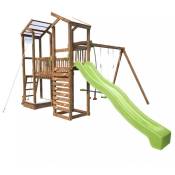 Aire de jeux pour enfant 2 tours avec portique et mur d'escalade - funny Big Climbing - Marron