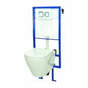 Allibert - Pack WC suspendu AZZILY avec cuvette en porcelaine - Mécanisme 3/6L - Alimentation d'eau silencieuse - Blanc
