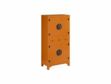 Armoire 4 portes, 3 tiroirs orange meuble chinois -