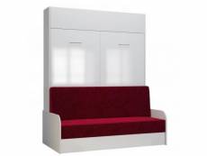Armoire lit escamotable dynamo sofa accoudoirs façade blanc brillant canapé rouge 160*200 cm 20100990912