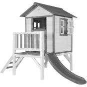 AXI - Maison Enfant Beach Lodge xl en Blanc avec Toboggan en Gris Maison de Jeux en Bois ffc pour Les Enfants Maisonnette / Cabane de Jeu pour Le
