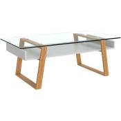 bonVIVO - Table Basse Design Donatella Table Basse scandinave Blanc Table de Salon en Verre avec Cadre en Bois Naturel
