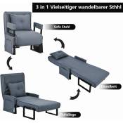 Canapé-lit 3 en 1 Fauteuil-lit pour une personne, couchage d'intérieur, chaise longue convertible, fauteuil-lit pliable avec coussin, Lazy Bed