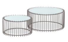 Ensemble de 2 tables basses verre blanc et métal taupe