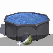 Gre Kit piscine acier gris anthracite Gré Louko ronde 3,20 x 1,22 m + Bâche d'hivernage