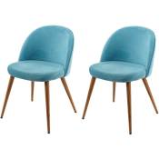 Jamais utilisé] 2x chaise de salle à manger HHG 097, fauteuil, style rétro années 50, en velours bleu turquoise - turquoise