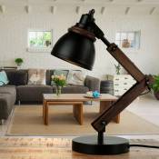 Lampe de bureau réglable rétro métal bois E14 - noir, nature