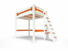 Lit mezzanine adulte bois + échelle hauteur réglable alpage 140x200 blanc,orange ALPAGECH140-LBO