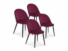 Lot de 4 chaises cecilia velours rouge pieds noirs