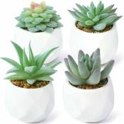 Lot de 4 mini plantes grasses artificielles en pot - Plantes artificielles décoratives d'intérieur
