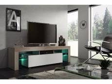 Meuble tv 160 cm chêne mdf et blanc mat avec led rgb