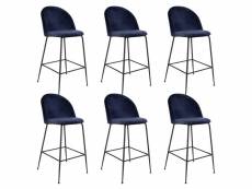Meyrin - lot de 6 chaises hautes velours bleu et pieds