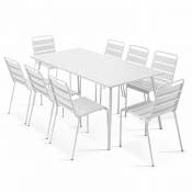 Palavas - Table de jardin et 8 chaises en métal blanc - Blanc