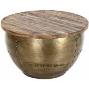Pegane - Table basse en bois de manguier et métal coloris marron / doré - diamètre 68 x hauteur 44 cm