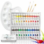 Peinture à l'huile Starter kit Mallette de peintures 24 tubes de couleur 3 pinceaux nylon 1 palette de mélange 1 toile - multicolore